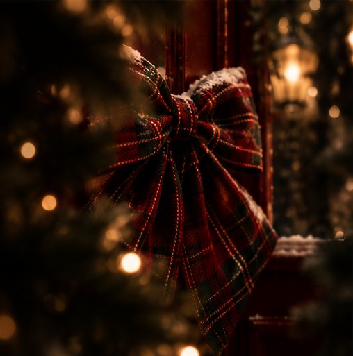 Siempre Christmas 2026 set inspiration: tartan bow dusted with snow
